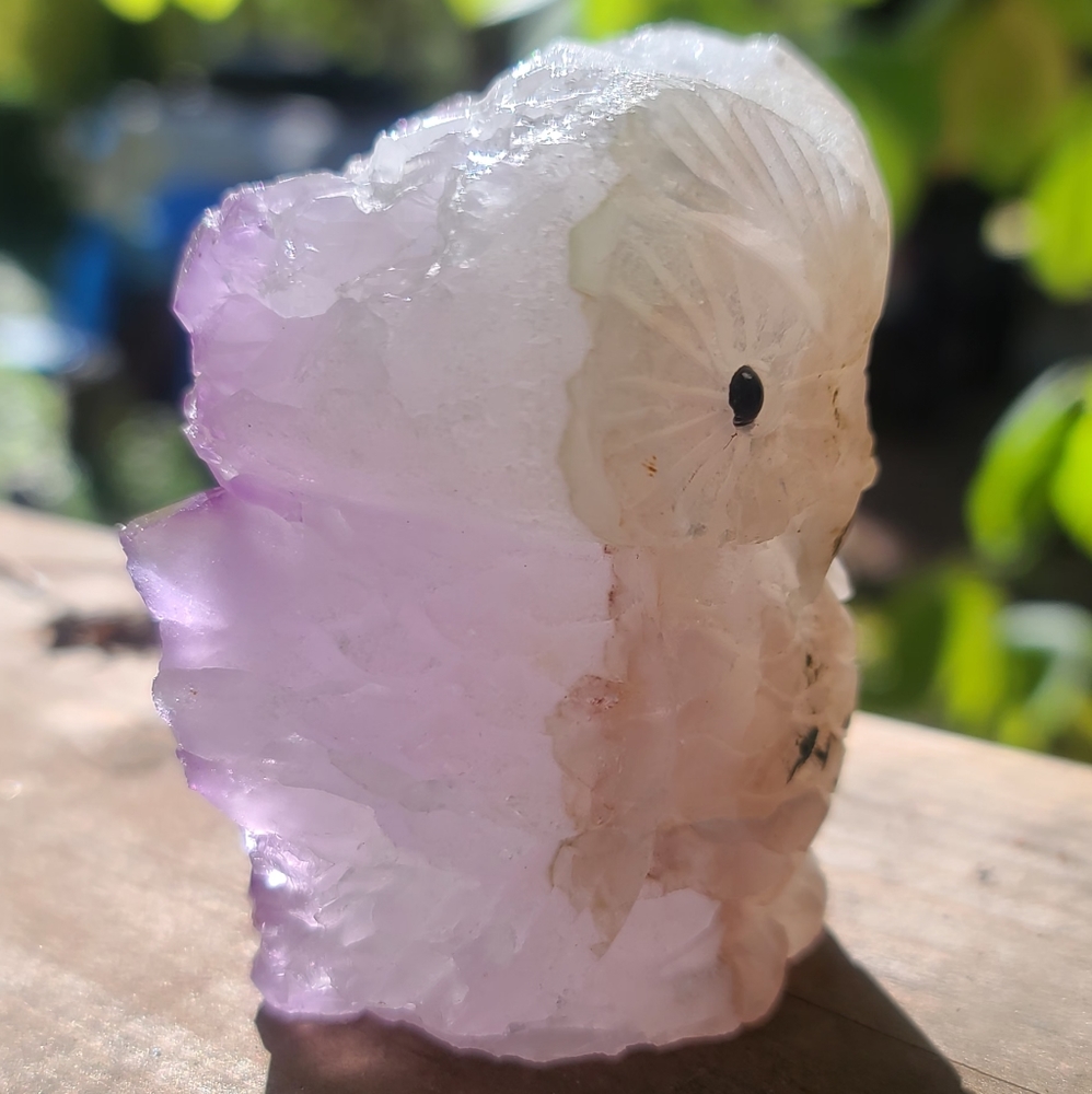 Cute raw Amethyst owl hancarved crystal 3" tall - Picture 6 of 10